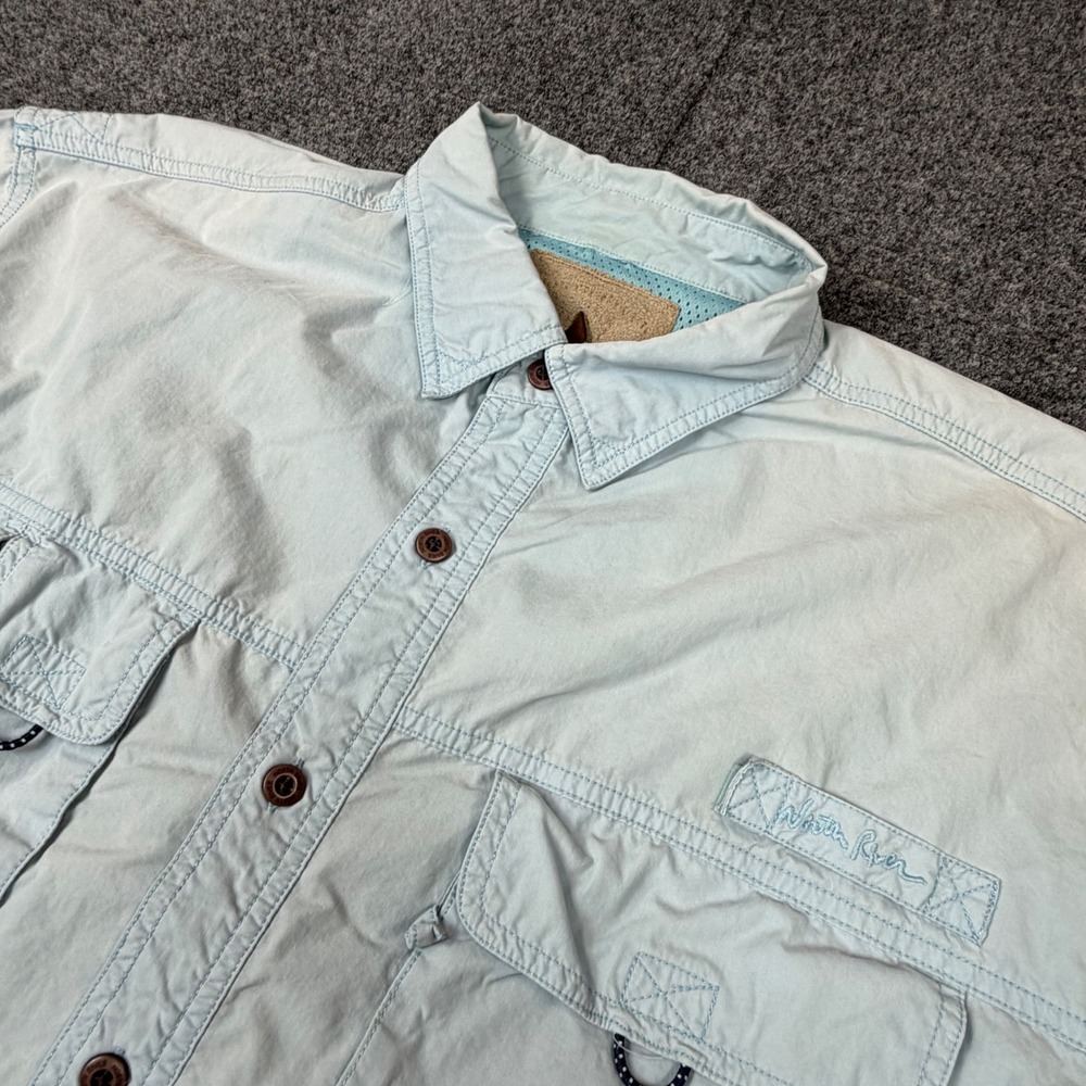 North River Mens‎ Large Blue Short Sleeve Fishing Shirt Utility Vented Hiking L